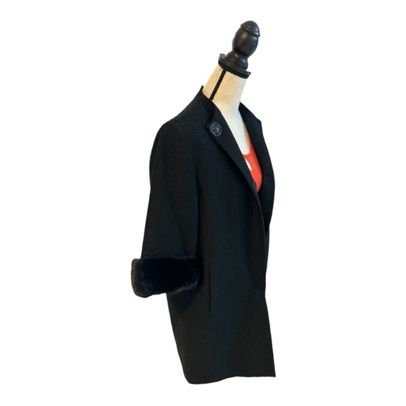 Elie Tahari 3/4 Sleeve Mink Cuff Black Wool Coat - Picture 10 of 14